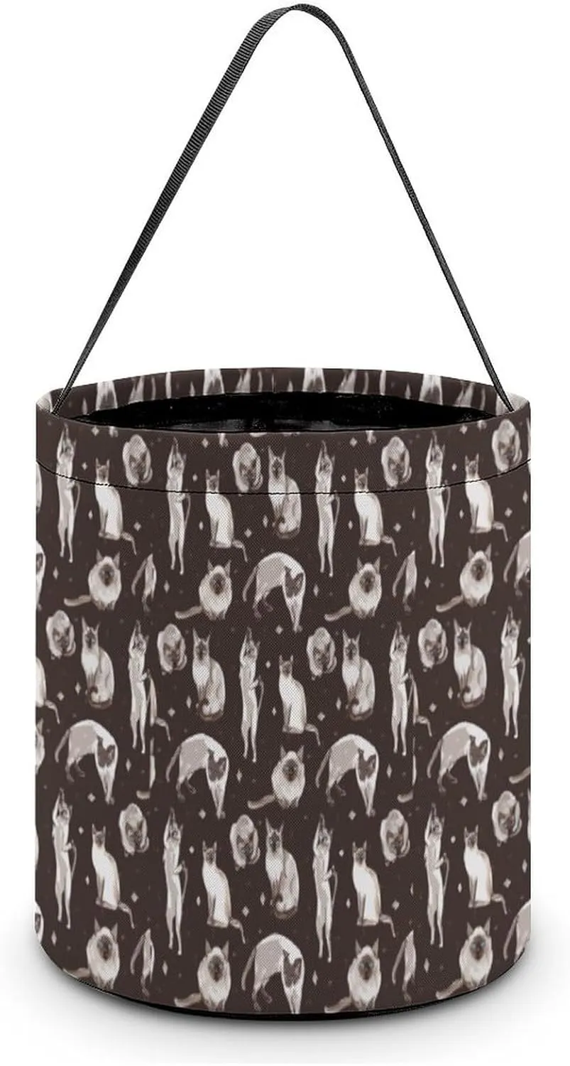Siamese Cat Funny Easter Egg Bags Trick-o-r-Treat Tote Bag Reusable Bucket Storage Basket Handbag Party Novelty
