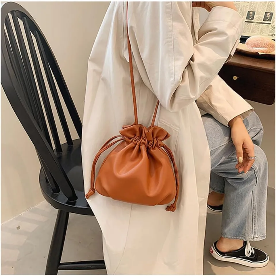 Small Leather Drawstring Bucket Bag Hobo Bucket Bags and Purses Crossbody Bucket Satchel Bag Soft Drawstring Purse