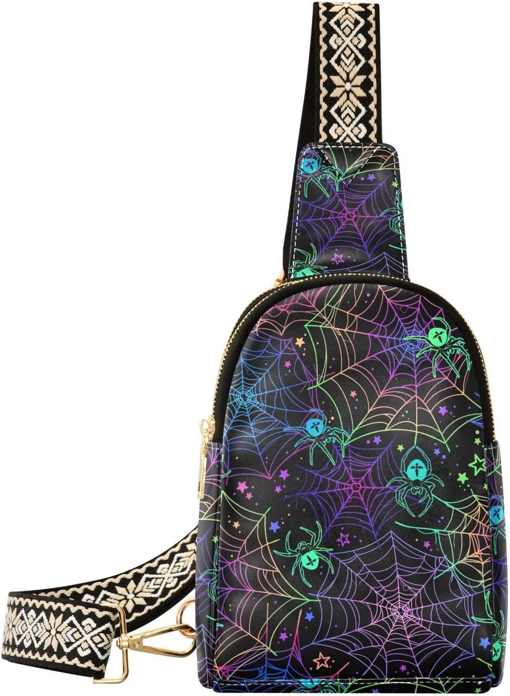 Small Sling Bag Fanny Packs Crossbody Bags for Women Bright Spiders Pattern Leather Fashion Chest Bag Belt Bag for Women for Travel Sports Running Hiking
