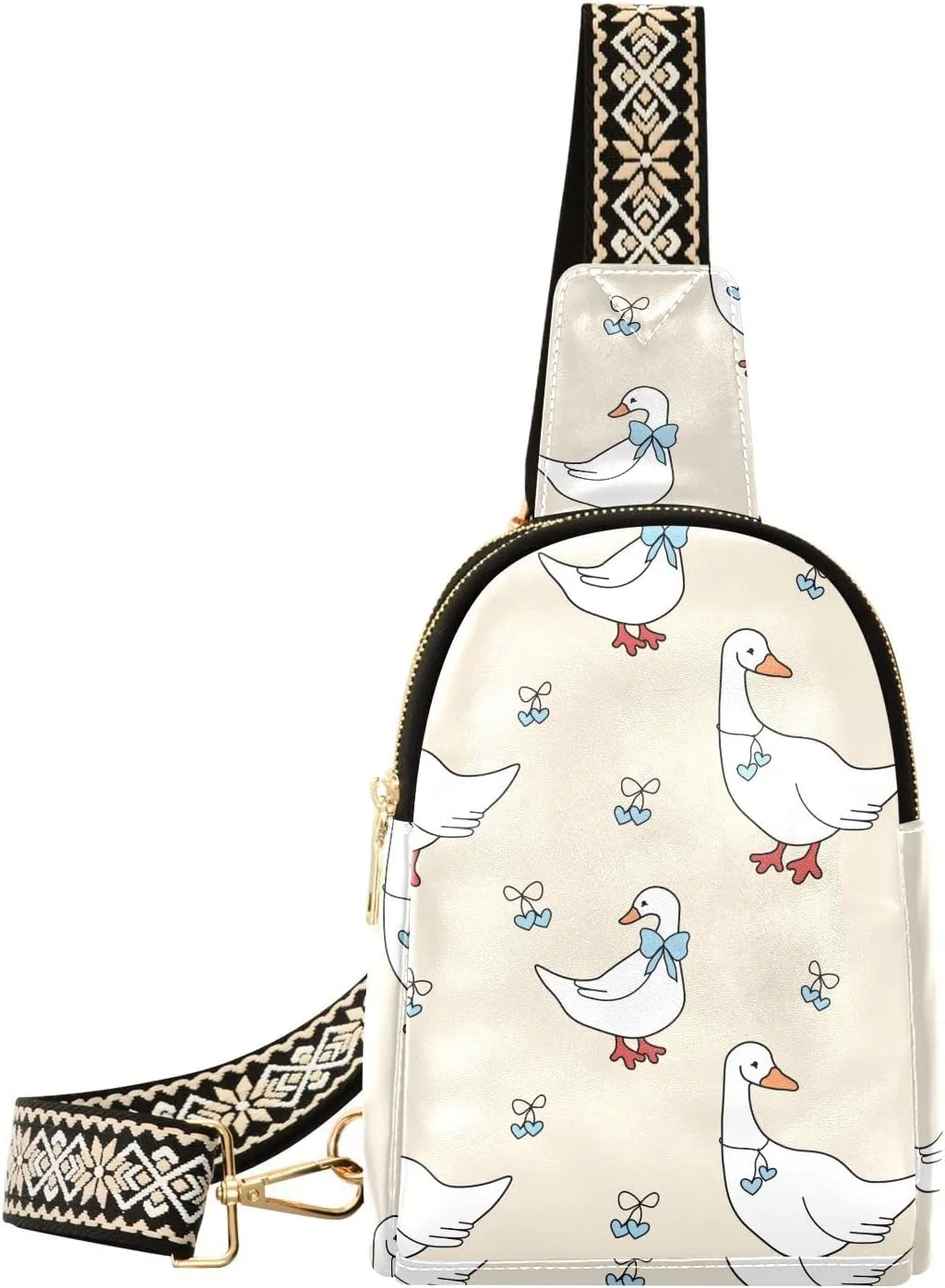Small Sling Bag Fanny Packs Crossbody Bags for Women Cartoon Geese Pattern Leather Fashion Chest Bag Belt Bag for Women for Travel Sports Running Hiking