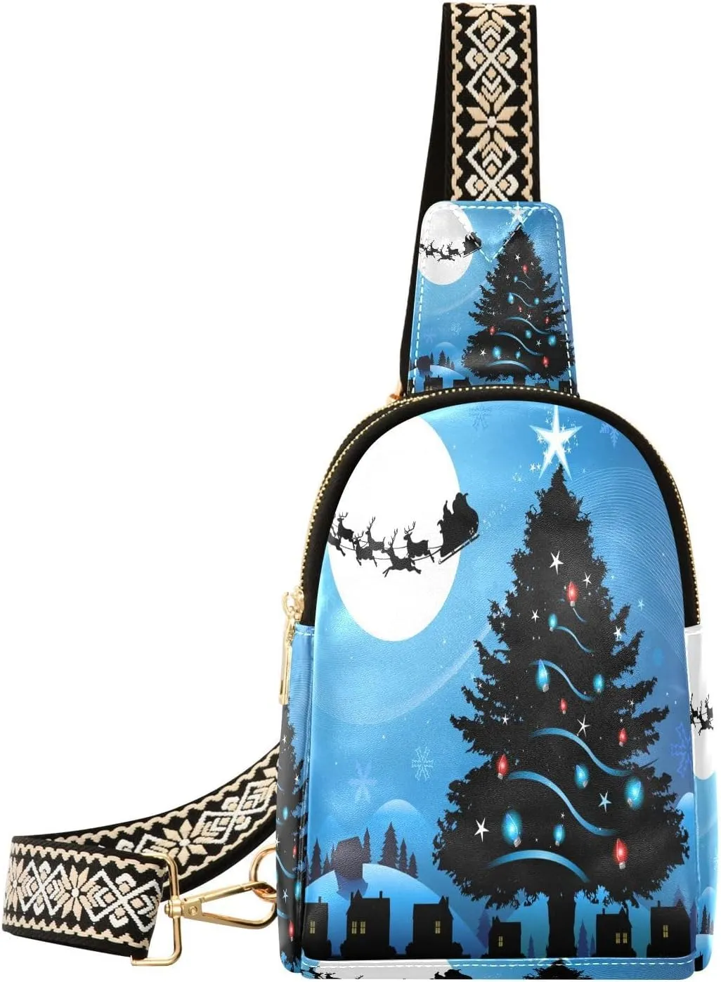 Small Sling Bag Fanny Packs Crossbody Bags for Women Christmas Tree Leather Fashion Chest Bag Belt Bag for Women for Travel Running Hiking