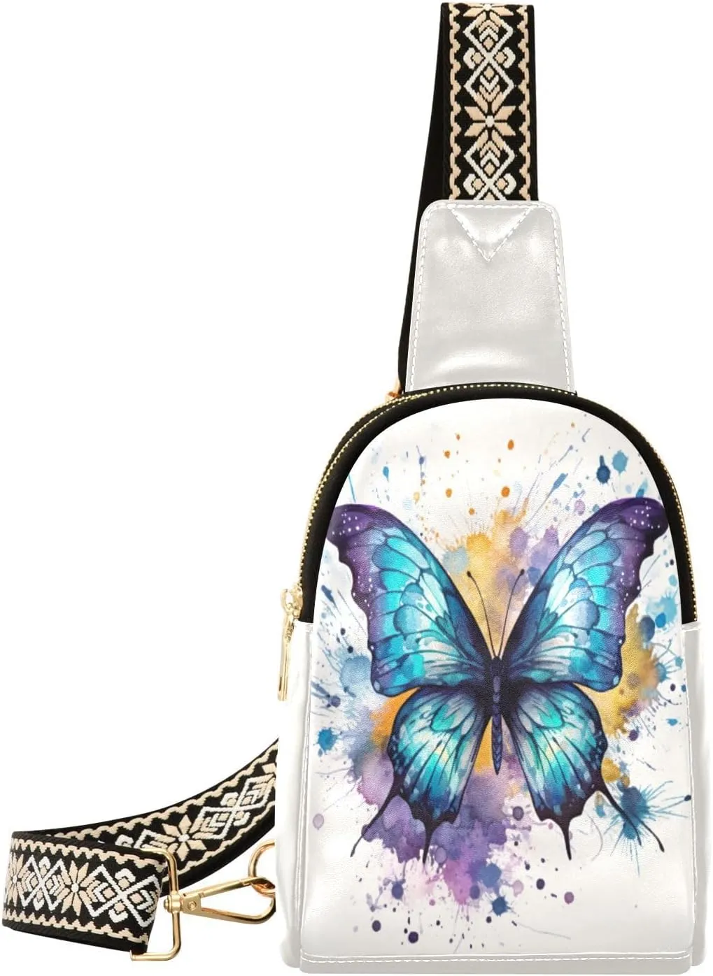 Small Sling Bag for Women,Butterfly PU Leather Crossbody Bags Chest Bag,Fashion Waist Packs with Adjustable Strap Hiking Traveling,A111321