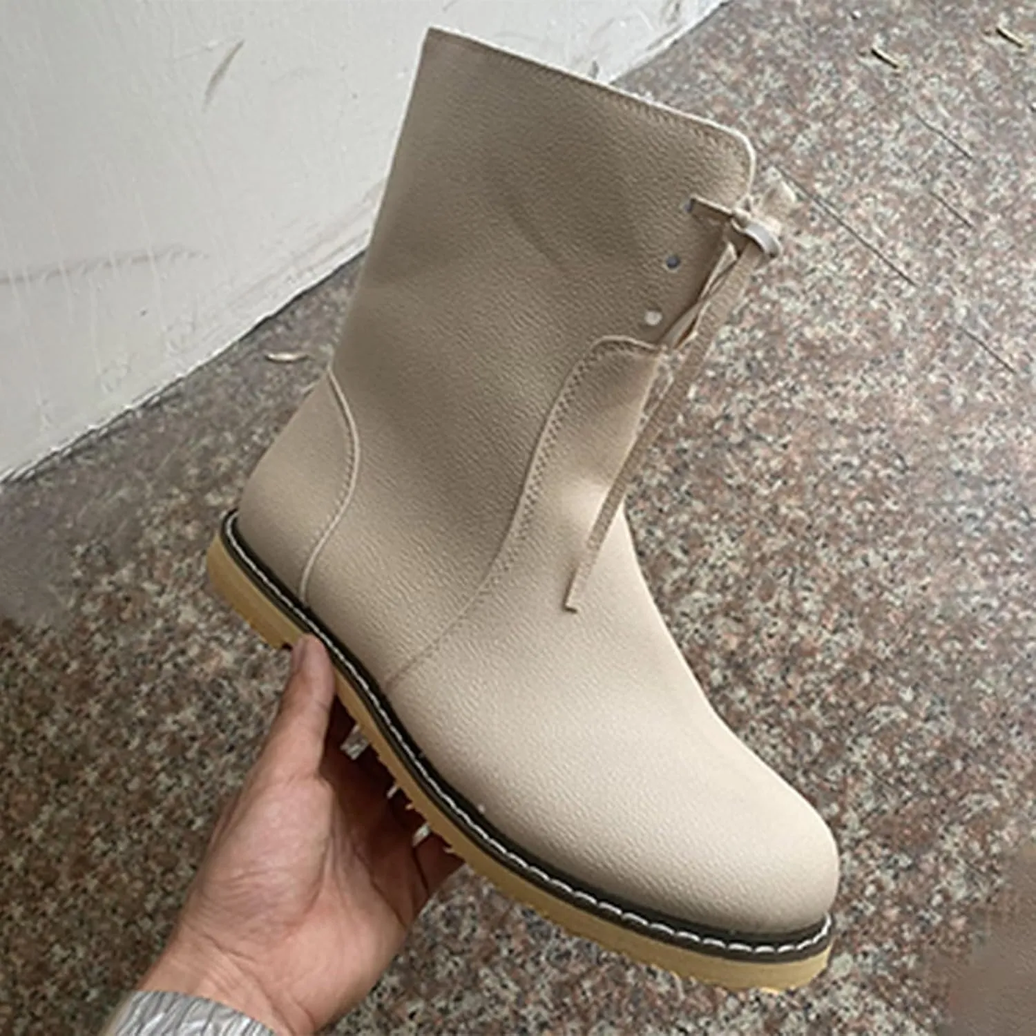 Snow Boots for Women Flat Heel Round Toe Casual Boots Front Lace Up Low Solid Color Large Size Winter Snow Boots