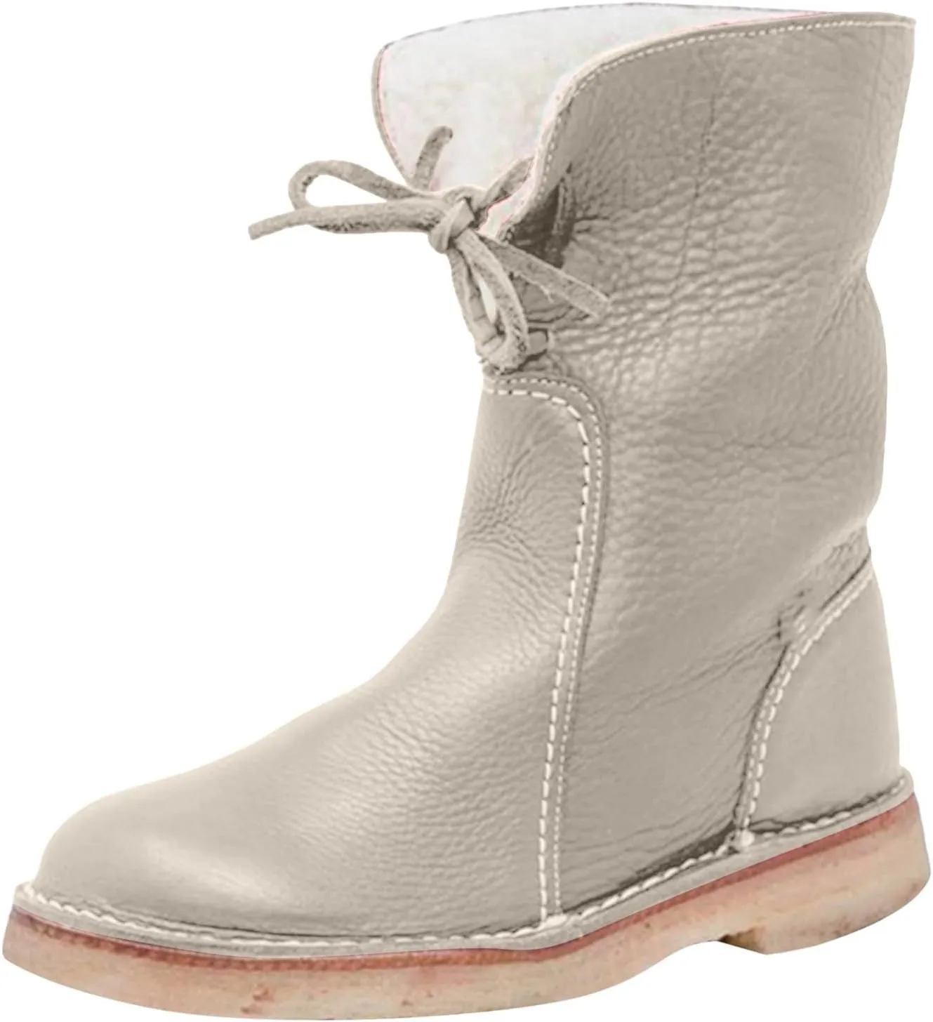 Snow Boots for Women Flat Heel Round Toe Casual Boots Front Lace Up Low Solid Color Large Size Winter Snow Boots