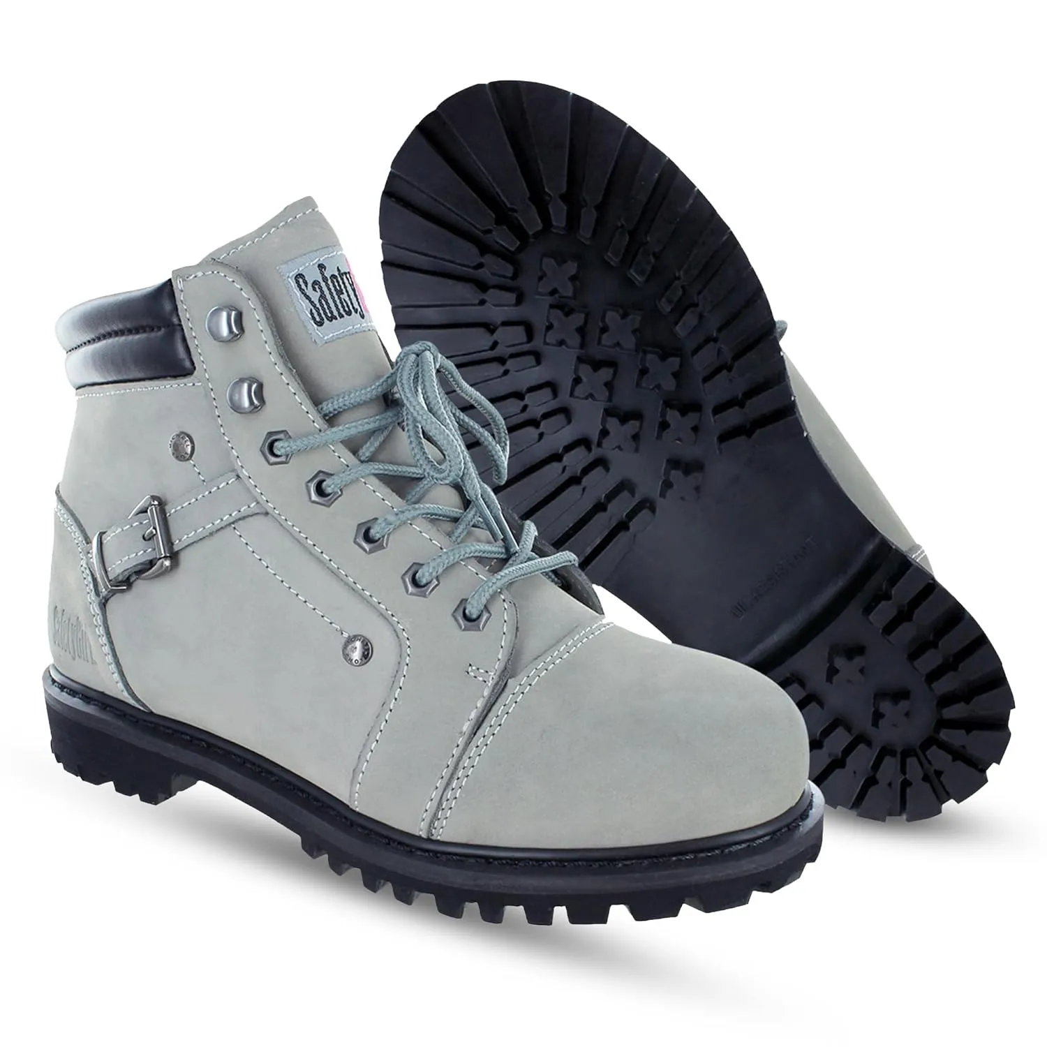 Steel Toe Boots for Women - Light Gray - 6M| Waterproof Women's Fusion Work Boots | Leather Work Boots | Rugged Goodyear Welt Construction | Oil Resistant Outsoles & Cushioned Insoles
