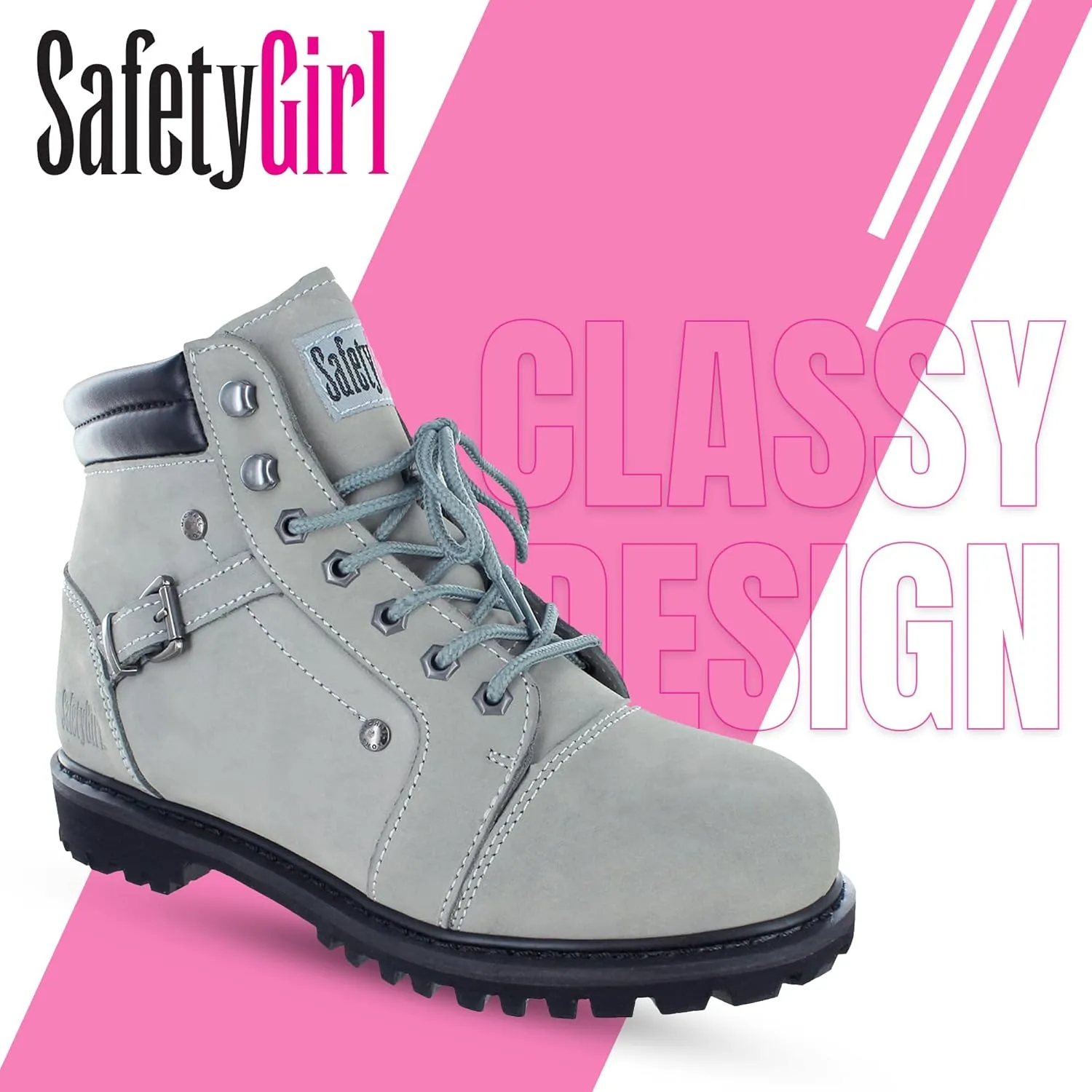 Steel Toe Boots for Women - Light Gray - 6M| Waterproof Women's Fusion Work Boots | Leather Work Boots | Rugged Goodyear Welt Construction | Oil Resistant Outsoles & Cushioned Insoles