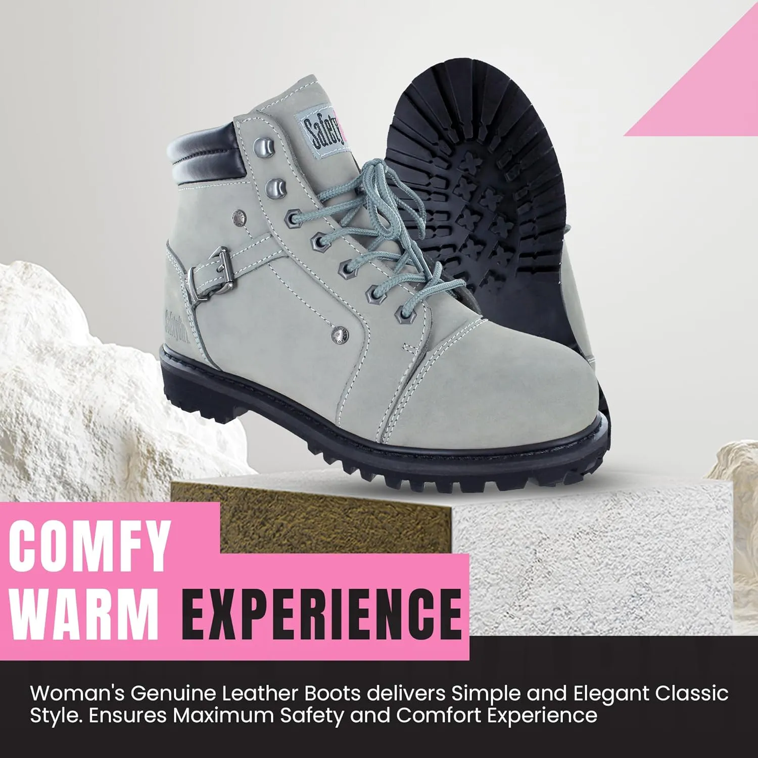 Steel Toe Boots for Women - Light Gray - 6M| Waterproof Women's Fusion Work Boots | Leather Work Boots | Rugged Goodyear Welt Construction | Oil Resistant Outsoles & Cushioned Insoles