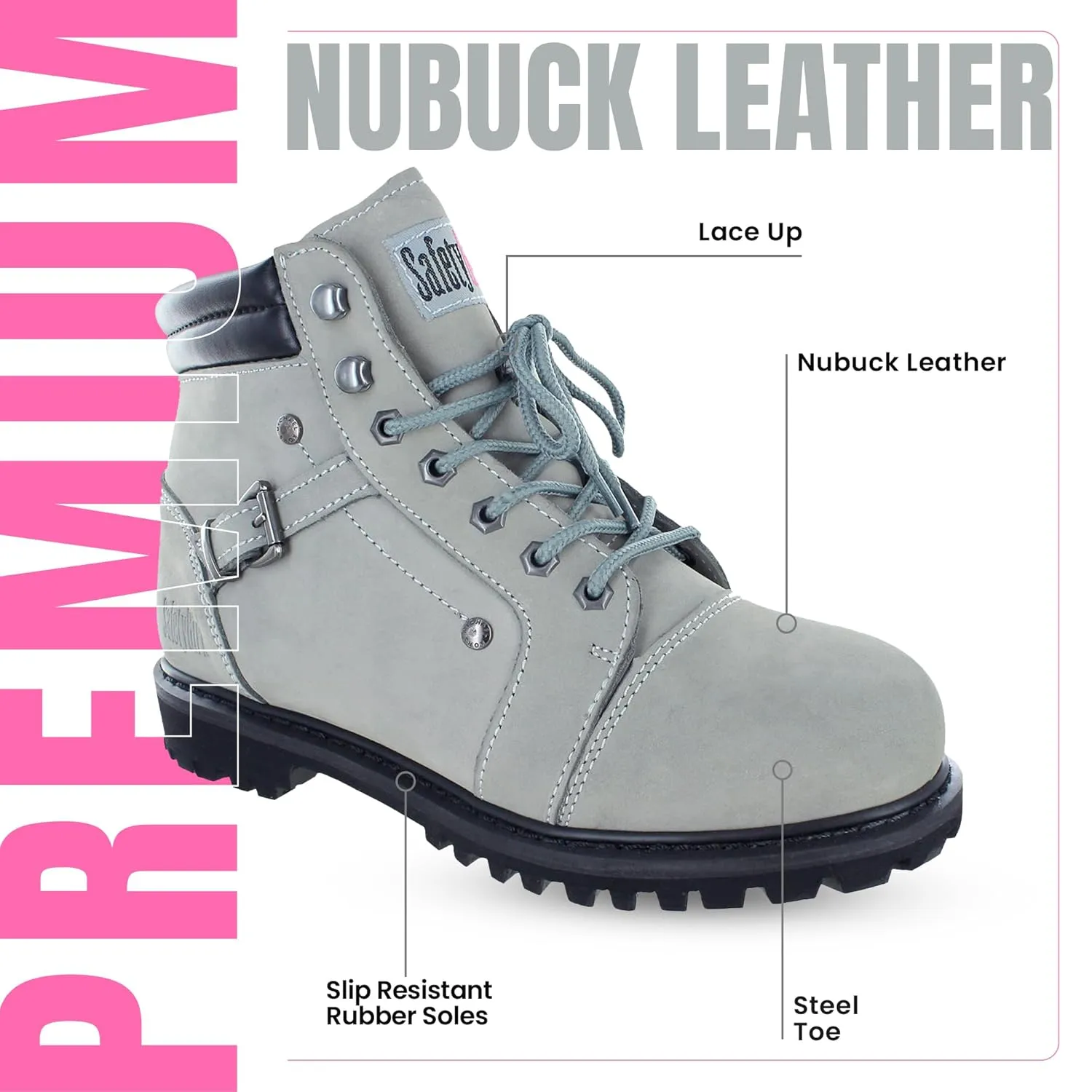Steel Toe Boots for Women - Light Gray - 6M| Waterproof Women's Fusion Work Boots | Leather Work Boots | Rugged Goodyear Welt Construction | Oil Resistant Outsoles & Cushioned Insoles