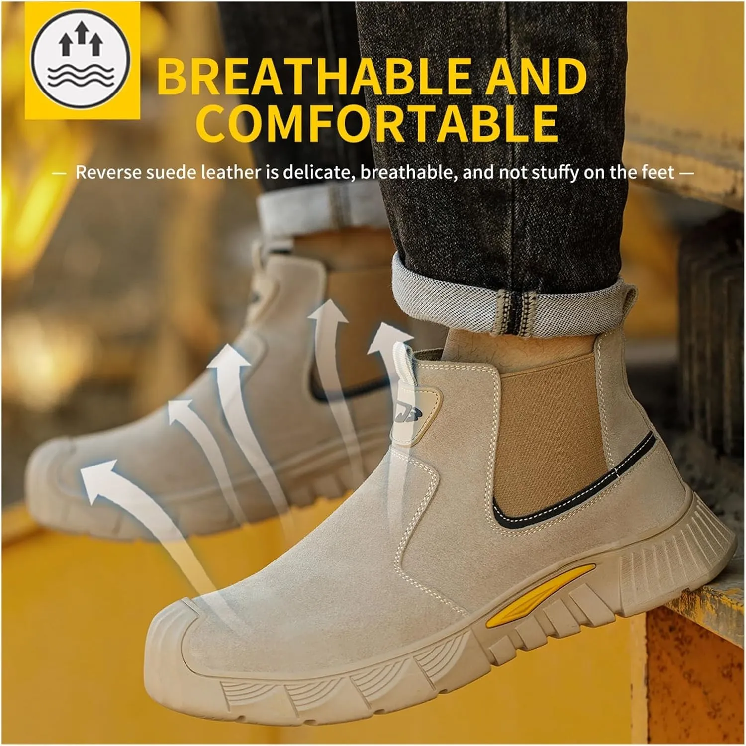 Steel Toe Work Boots for Men and Women - Slip-On Welding Boots, Comfortable Welder Construction Safety Boots - Non-Slip