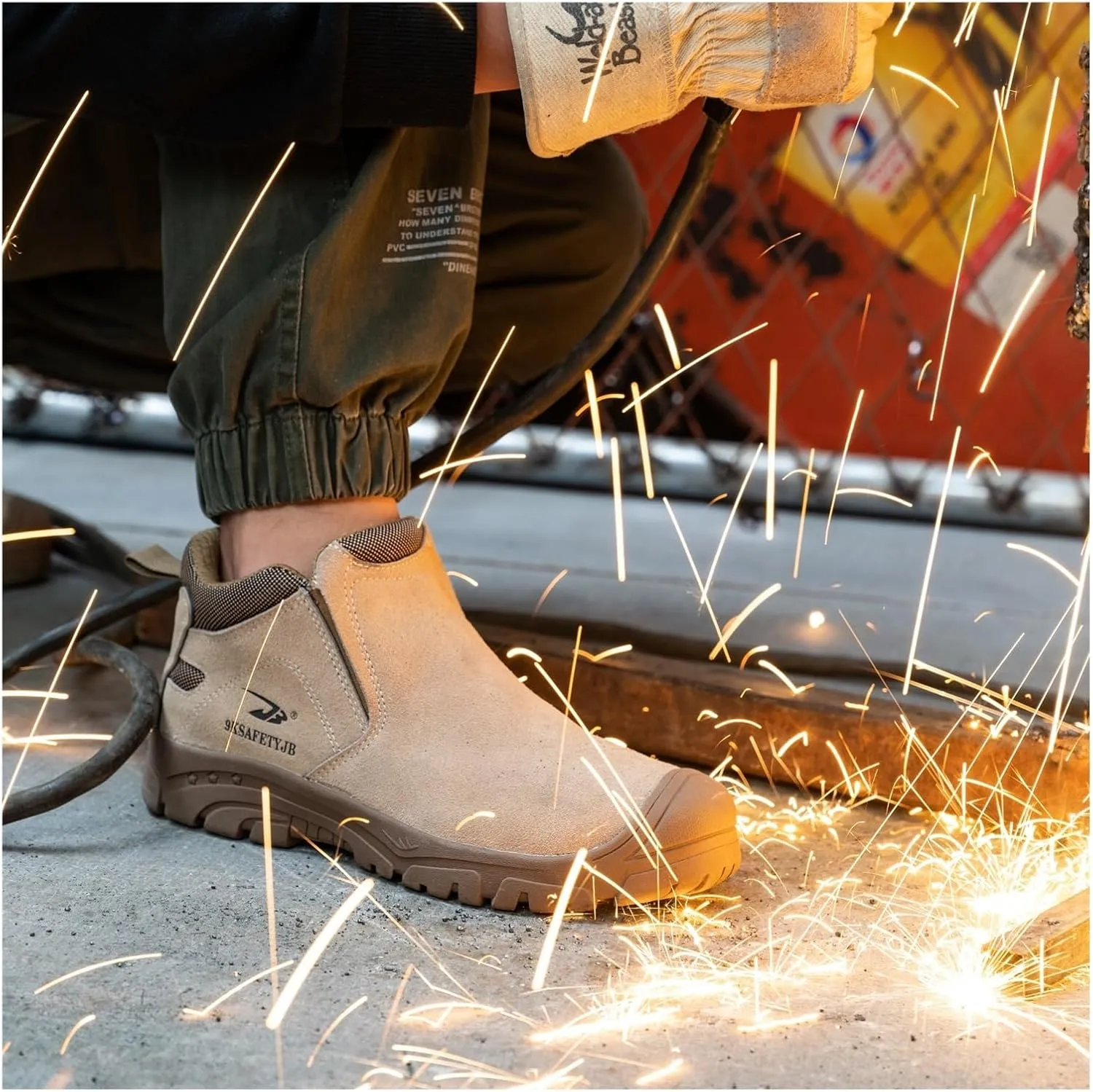 Steel Toe Work Boots for Men and Women - Slip-On Welding Boots, Comfortable Welder Construction Safety Boots - Non-Slip
