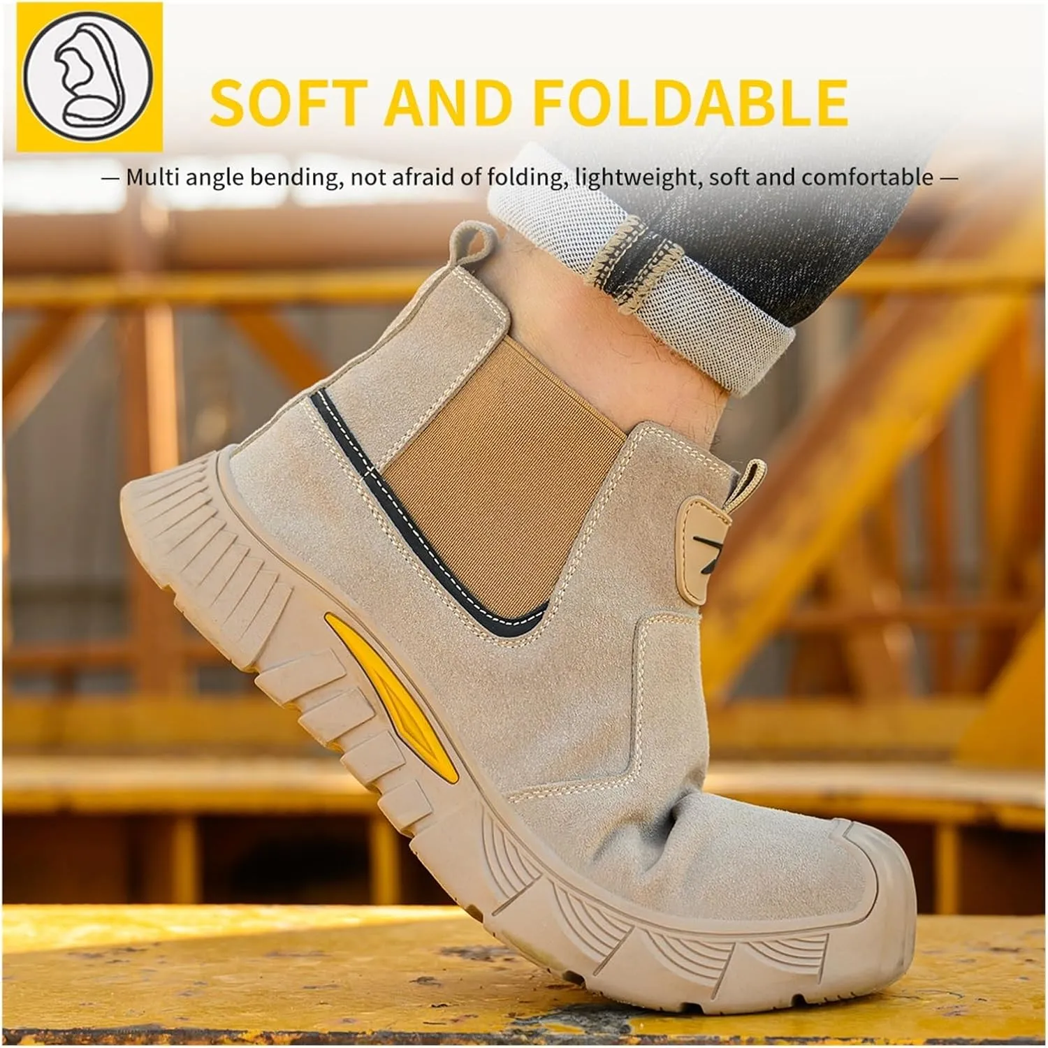 Steel Toe Work Boots for Men and Women - Slip-On Welding Boots, Comfortable Welder Construction Safety Boots - Non-Slip