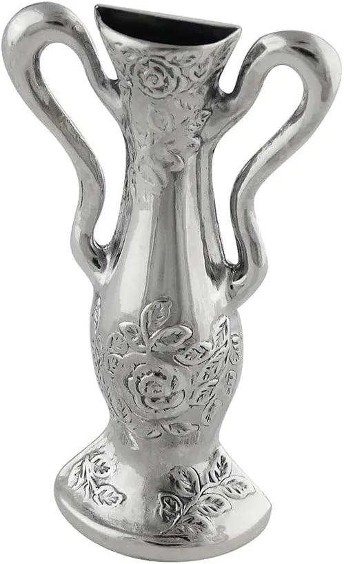 Sterling Silver Floral Pattern Flower Vase Lapel Pin with Handles