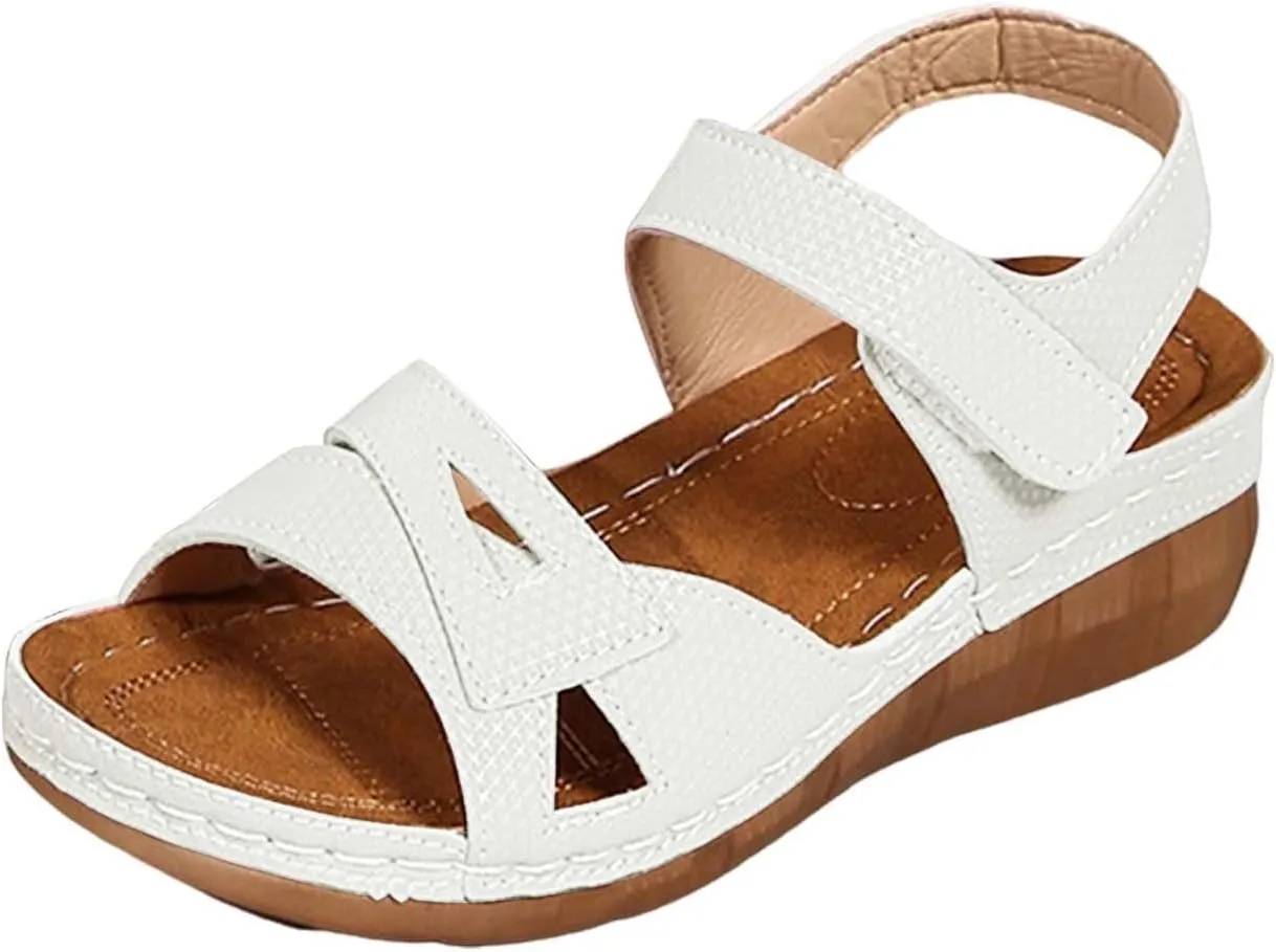 Strappy Low Wedge Sandals for Women Comfortable Wide Width Vacation Summer Sandals Ankle Strap Slingback Sandal
