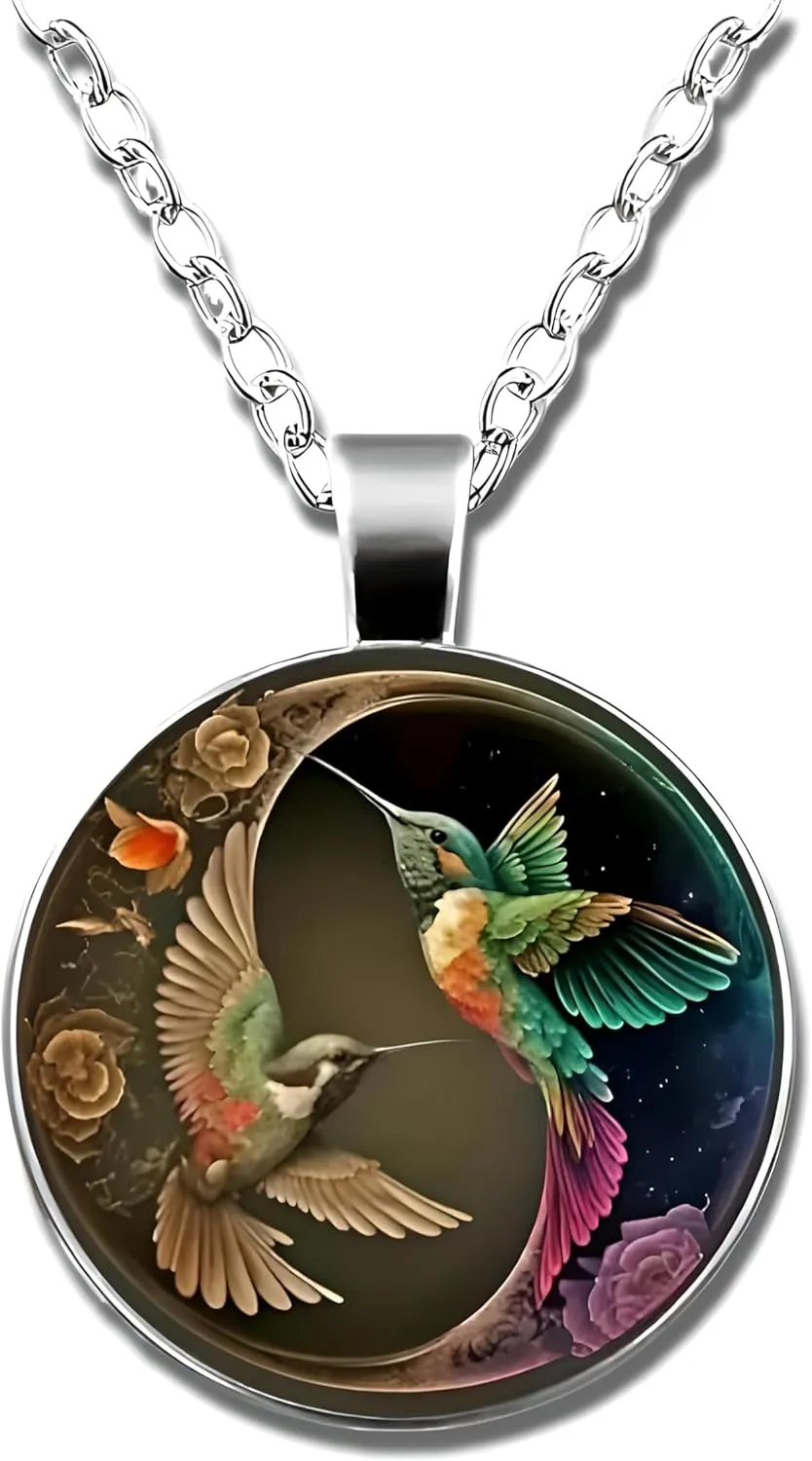 Stunning Hummingbird Pendant Necklace - Two Humming Birds Searching for Flower - Fashionable Alloy Jewelry with Delicate Details - Birthday, Party, Gift Idea for Her