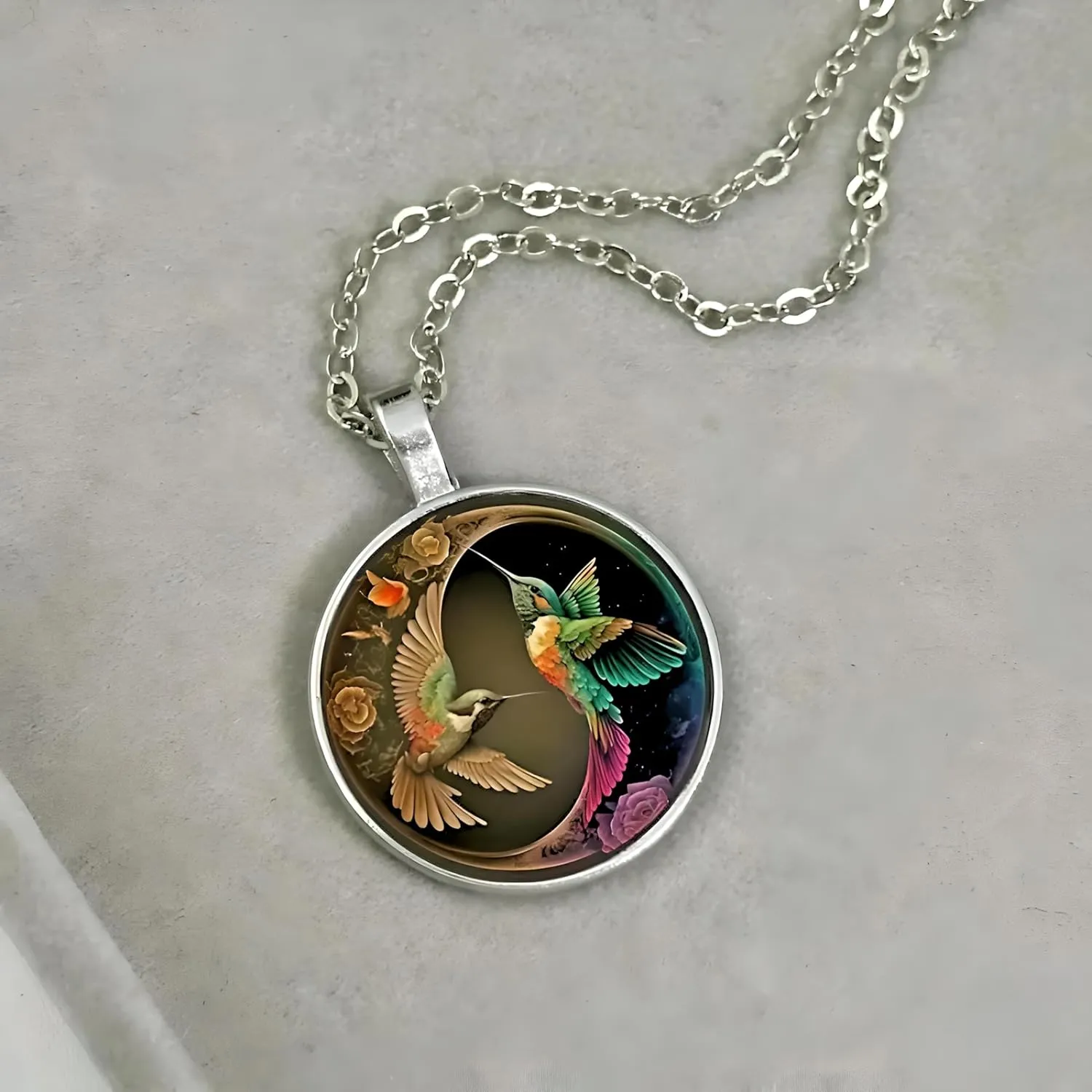 Stunning Hummingbird Pendant Necklace - Two Humming Birds Searching for Flower - Fashionable Alloy Jewelry with Delicate Details - Birthday, Party, Gift Idea for Her