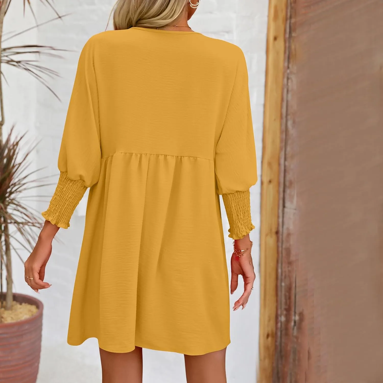 Summer Dress for Women Causal Party Round Neck 3/4 Length Puff Sleeve Midi Flowy Chiffon Dresses 2024 Fall Clothes