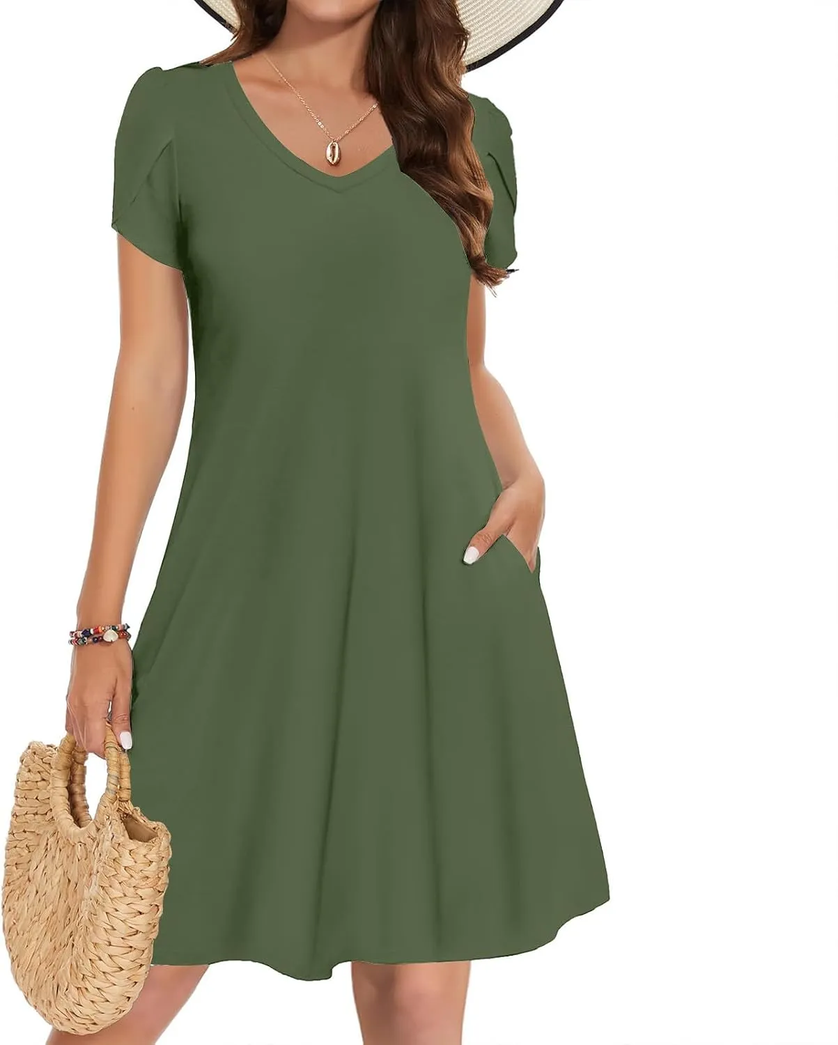 Summer Dresses for Women Casual T Shirt Dresses Swing Flowy Beach Vacation Tunic Loose Sundress with Pockets