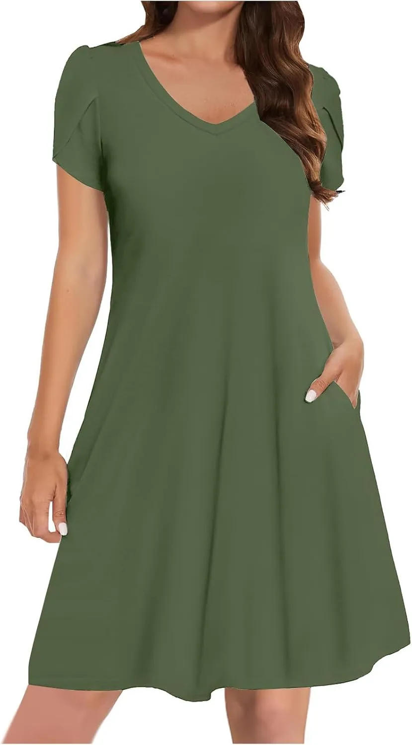 Summer Dresses for Women Casual T Shirt Dresses Swing Flowy Beach Vacation Tunic Loose Sundress with Pockets