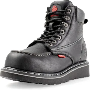 SUREWAY Mens Heavy Duty Soft/Composite/Steel Toe Work Boots for Men-Comfortable,Goodyear Welt,Full Grain Leather,6 in Wedge Moc Toe Construction Boots/Shoes,Soft Toe Black,Size 10.5