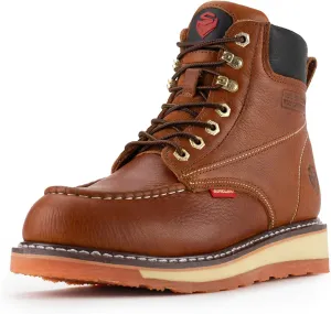 SUREWAY Mens Heavy Duty Soft/Composite/Steel Toe Work Boots for Men-Comfortable,Goodyear Welt,Full Grain Leather,6 in Wedge Moc Toe Construction Boots/Shoes,Soft Toe Light Brown,Size 15