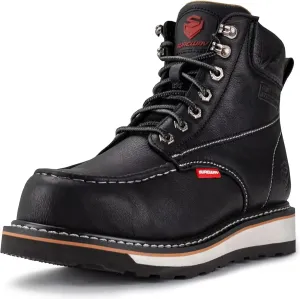 SUREWAY Mens Heavy Duty Soft/Composite/Steel Toe Work Boots for Men-Comfortable,Goodyear Welt,Full Grain Leather,6 in Wedge Moc Toe Construction Boots/Shoes,Soft Toe White Sole,Size 10