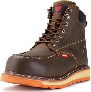 SUREWAY Mens Heavy Duty Soft/Composite/Steel Toe Work Boots for Men-Comfortable,Goodyear Welt,Full Grain Leather,6 in Wedge Moc Toe Construction Boots/Shoes,Steel Toe Brown,Size 8