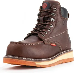 SUREWAY Mens Heavy Duty Soft/Composite/Steel Toe Work Boots for Men-Comfortable,Goodyear Welt,Full Grain Leather,6 in Wedge Moc Toe Construction Boots/Shoes,Waterproof Comp Toe Dark Brown,Size 9.5