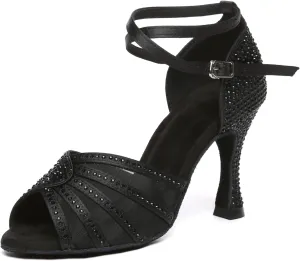SWDZM Latin Dance Shoes for Women Rhinestone Ballroom Salsa Bachata Practice Dance Shoes,Model L558