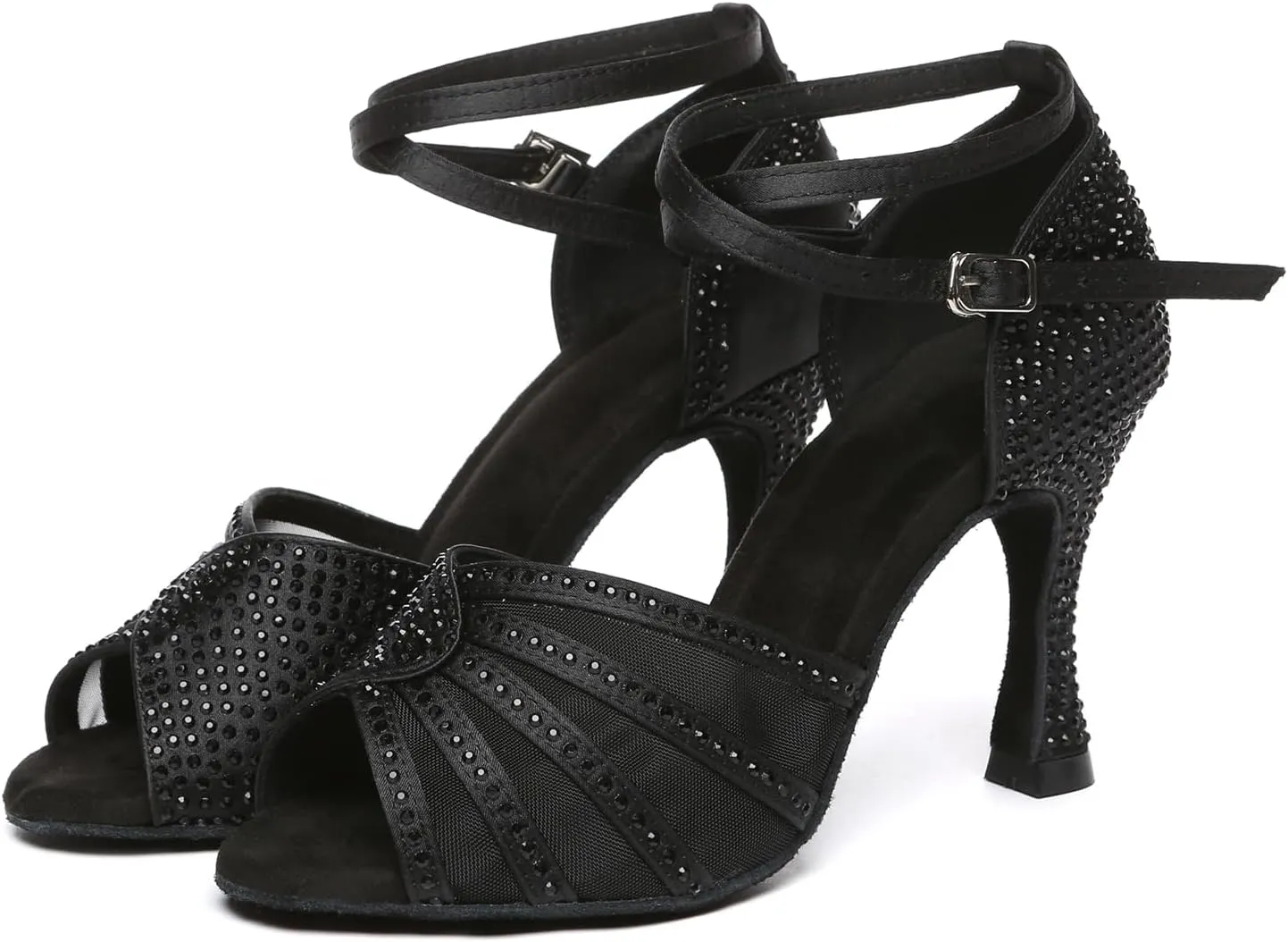 SWDZM Latin Dance Shoes for Women Rhinestone Ballroom Salsa Bachata Practice Dance Shoes,Model L558