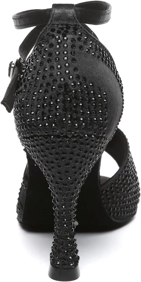 SWDZM Latin Dance Shoes for Women Rhinestone Ballroom Salsa Bachata Practice Dance Shoes,Model L558