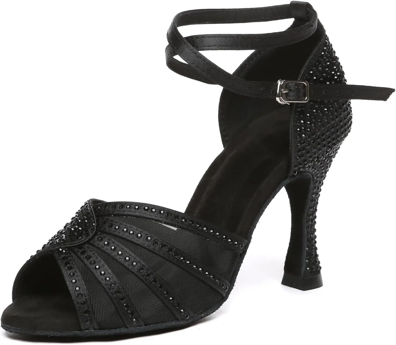 SWDZM Latin Dance Shoes for Women Rhinestone Ballroom Salsa Bachata Practice Dance Shoes,Model L558