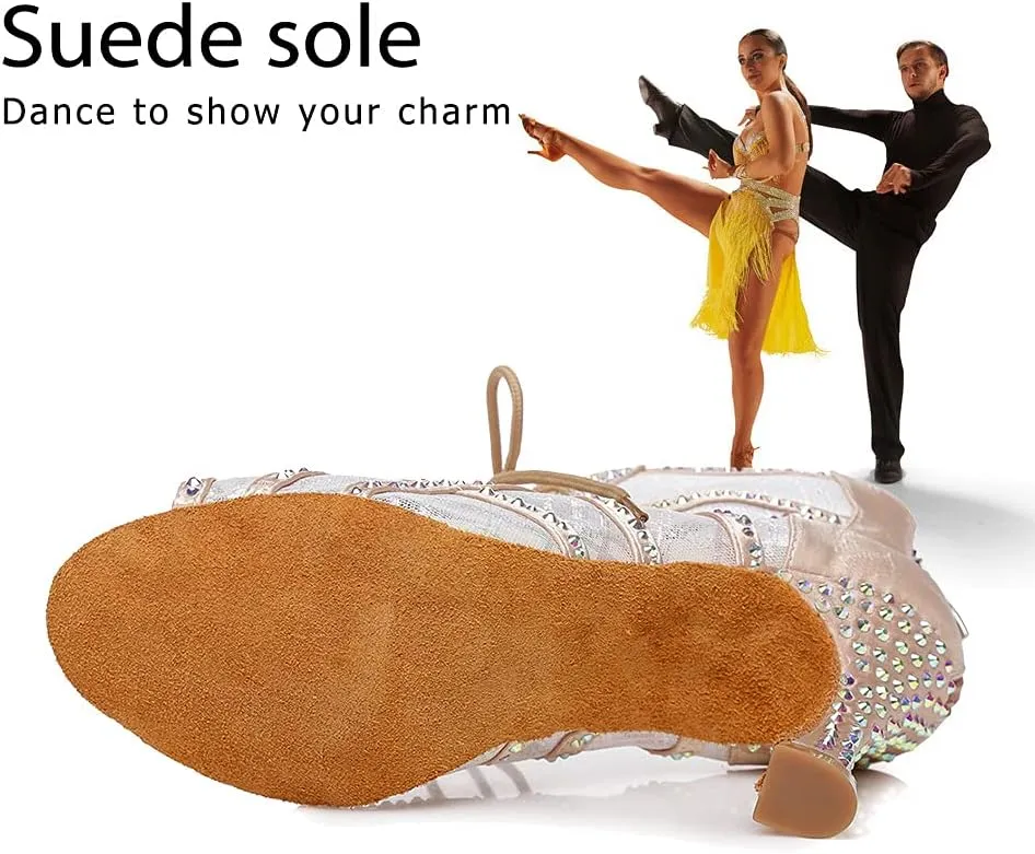 SWDZM Women's Latin Dance Shoes Open Toe Lace-up Mesh Ballrooom Tango Salsa Performence Ankle Dance Boots,Model-YCL436