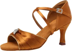 SWDZM Womens Latin Dance Shoes Satin Professional Ballroom Salsa Party Dancing Shoes with Strass