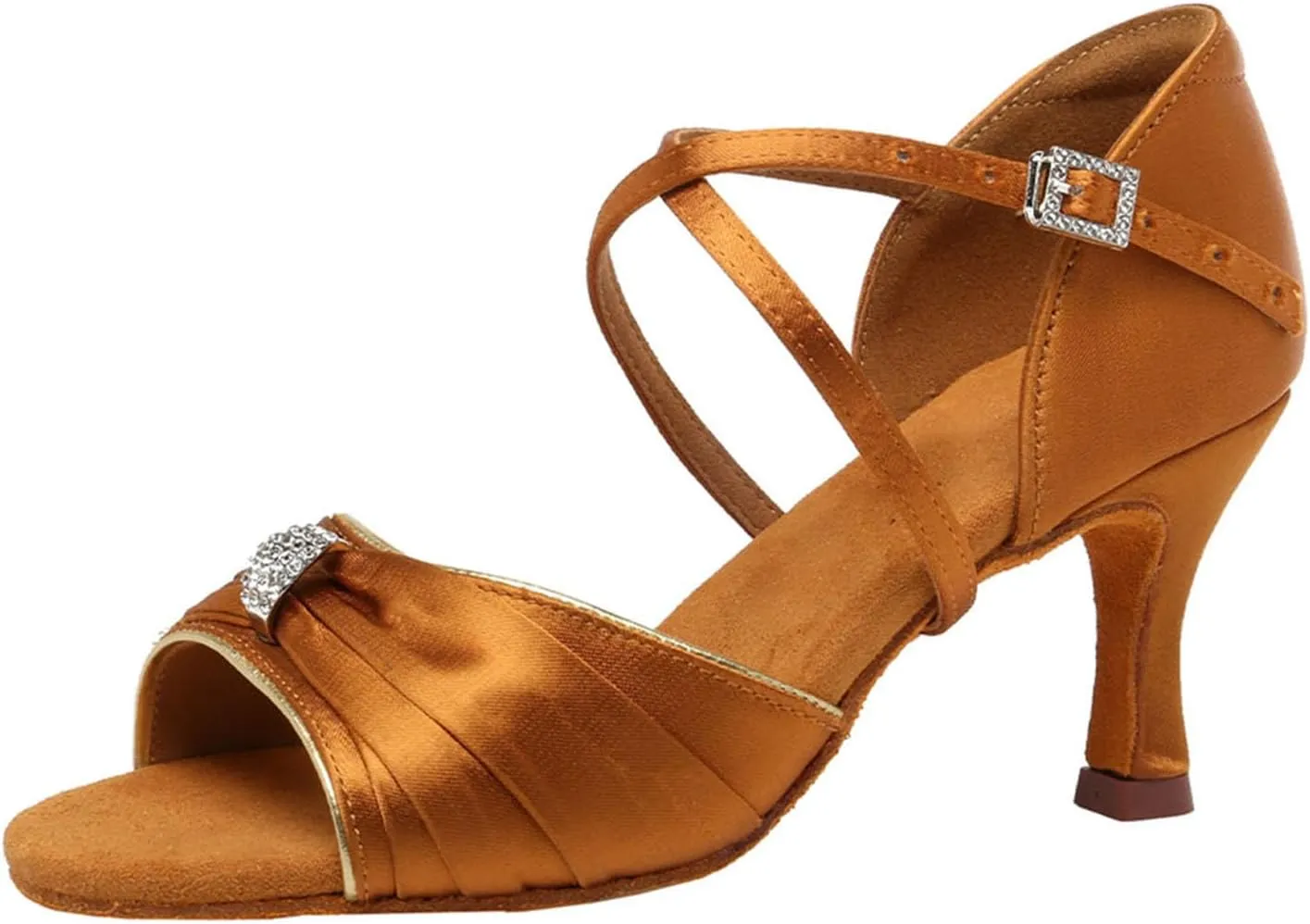 SWDZM Womens Latin Dance Shoes Satin Professional Ballroom Salsa Party Dancing Shoes with Strass