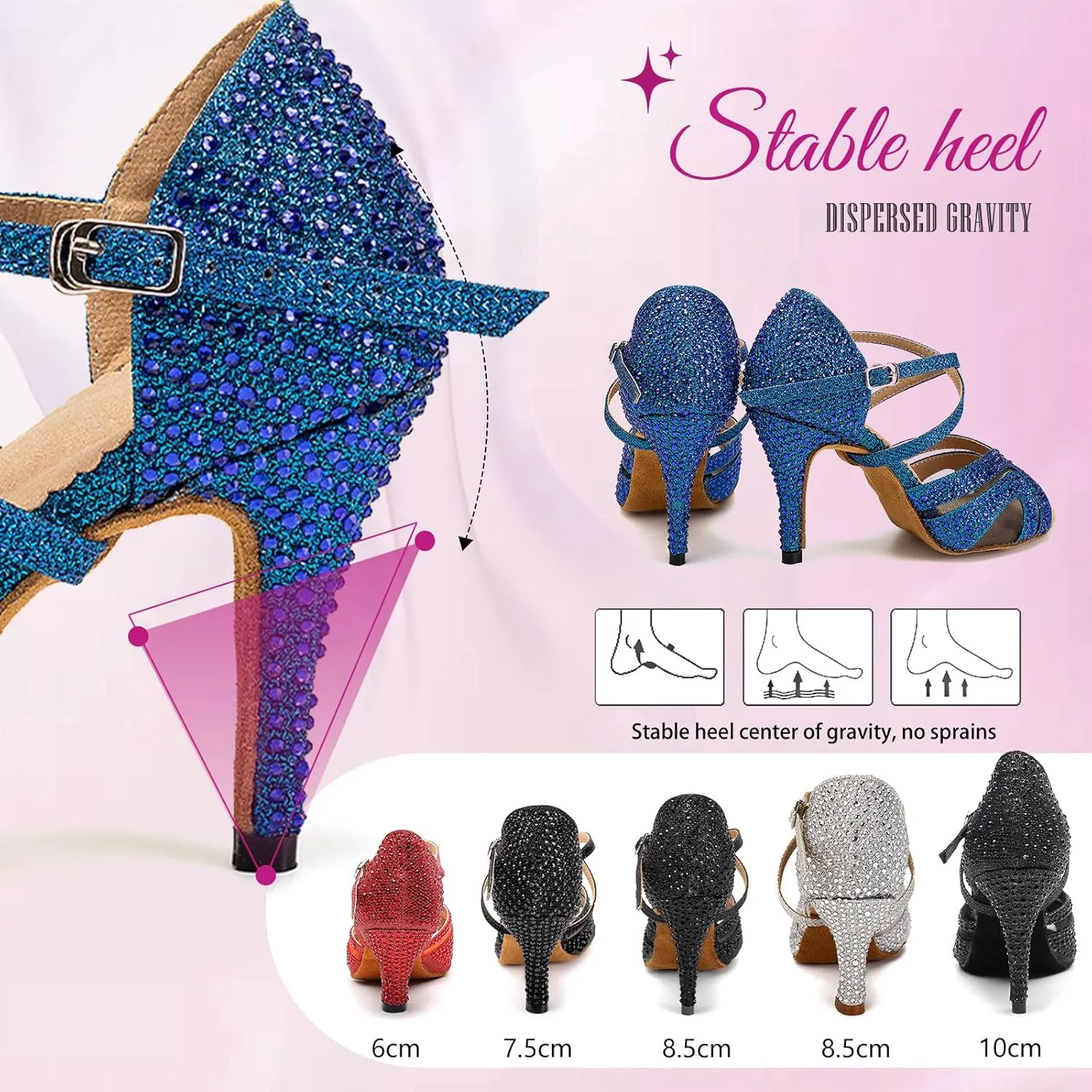 SWDZM Women's Rhinestones Latin Dance Shoes Open Toe Ballroom Standard Salsa Tango Performance Dance Wedding Shoes
