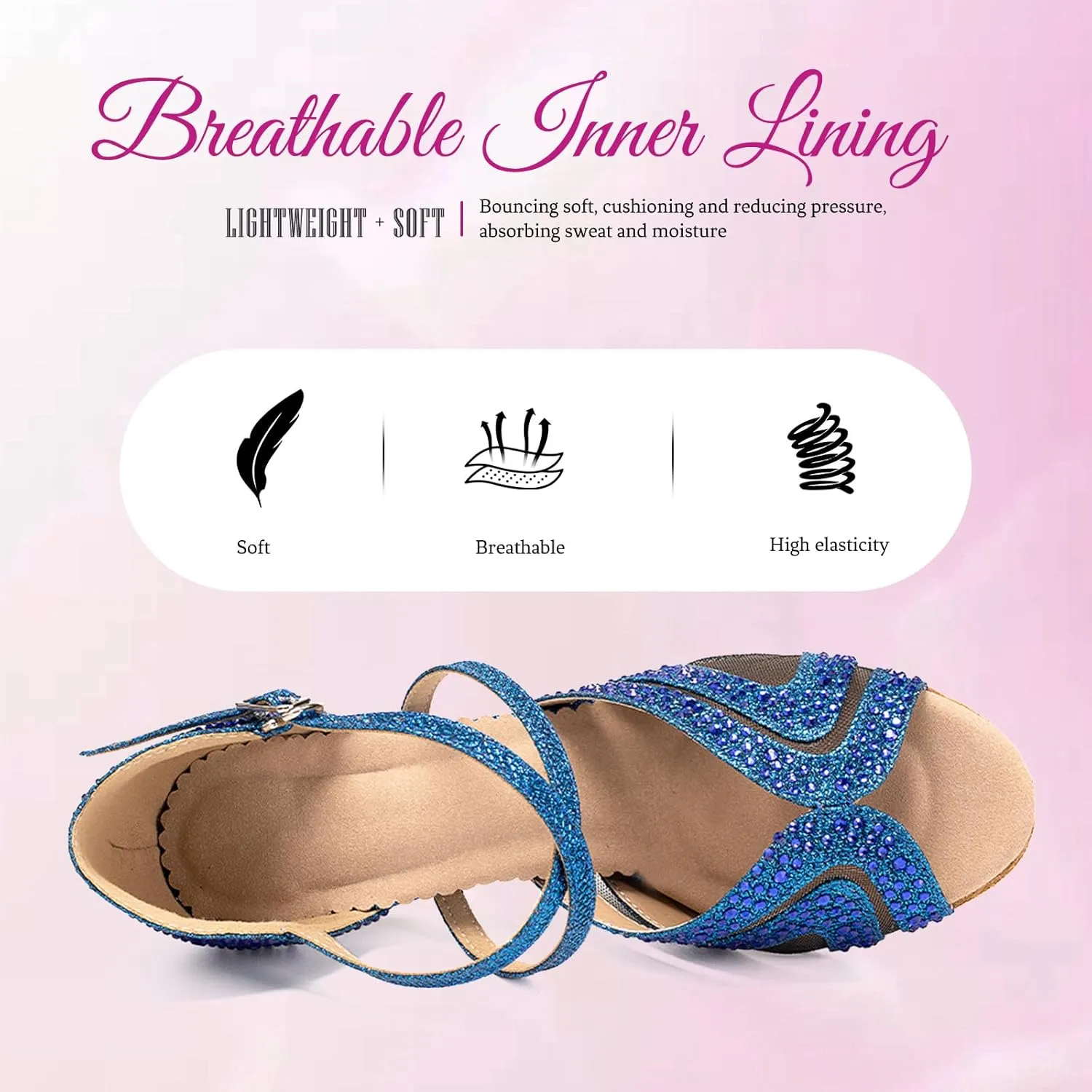 SWDZM Women's Rhinestones Latin Dance Shoes Open Toe Ballroom Standard Salsa Tango Performance Dance Wedding Shoes