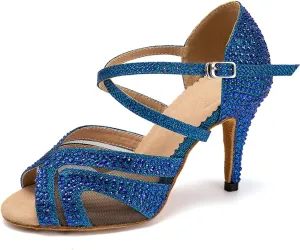 SWDZM Women's Rhinestones Latin Dance Shoes Open Toe Ballroom Standard Salsa Tango Performance Dance Wedding Shoes