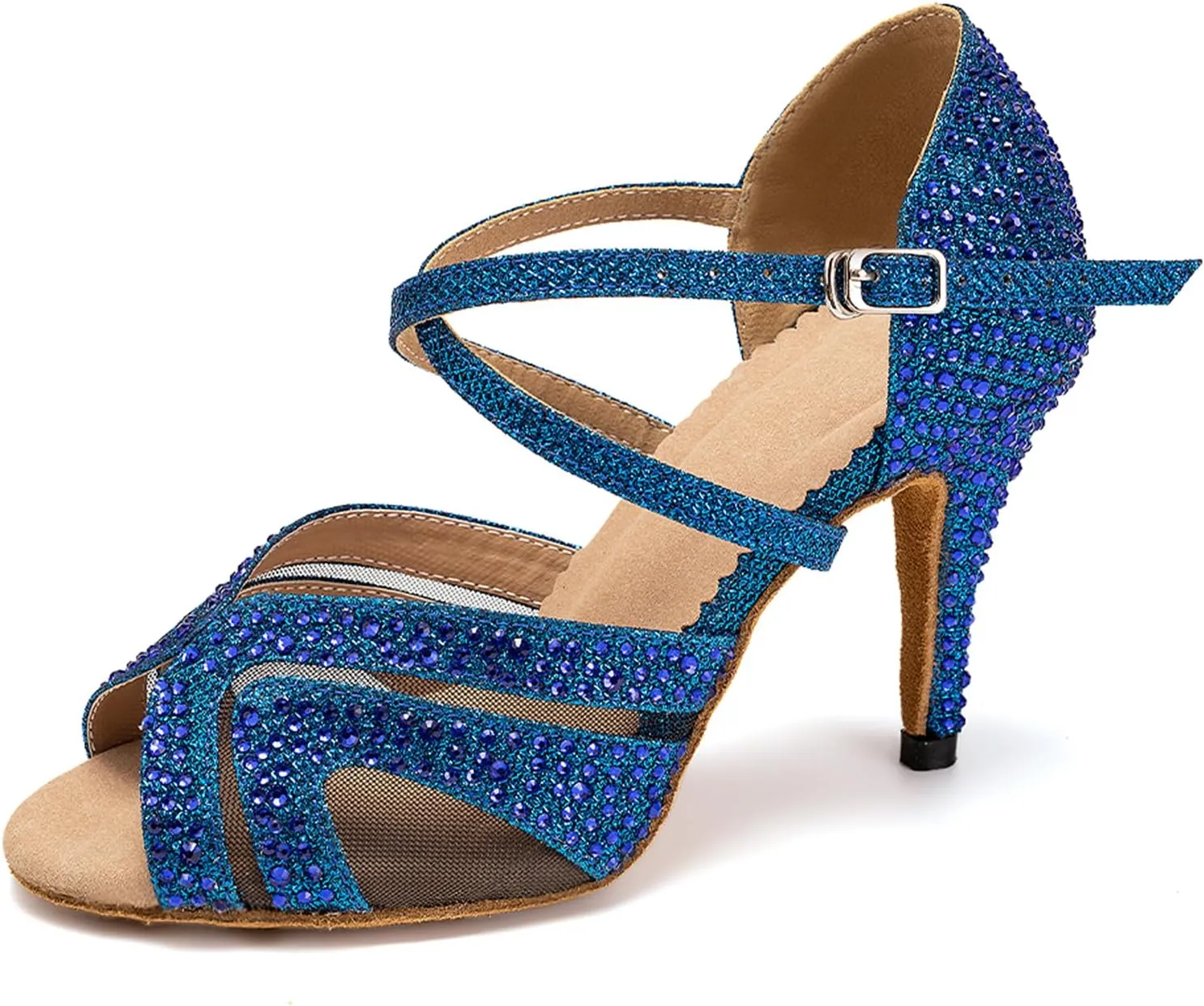 SWDZM Women's Rhinestones Latin Dance Shoes Open Toe Ballroom Standard Salsa Tango Performance Dance Wedding Shoes