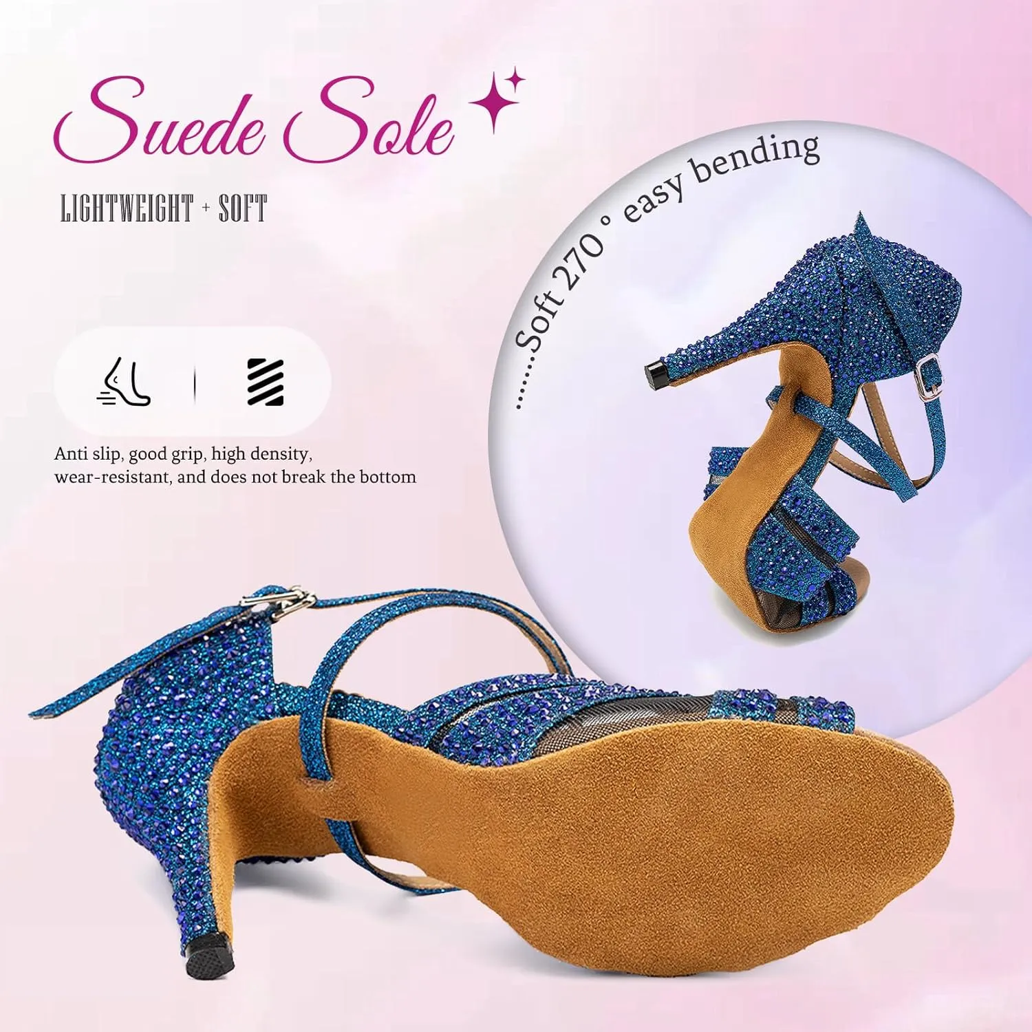 SWDZM Women's Rhinestones Latin Dance Shoes Open Toe Ballroom Standard Salsa Tango Performance Dance Wedding Shoes