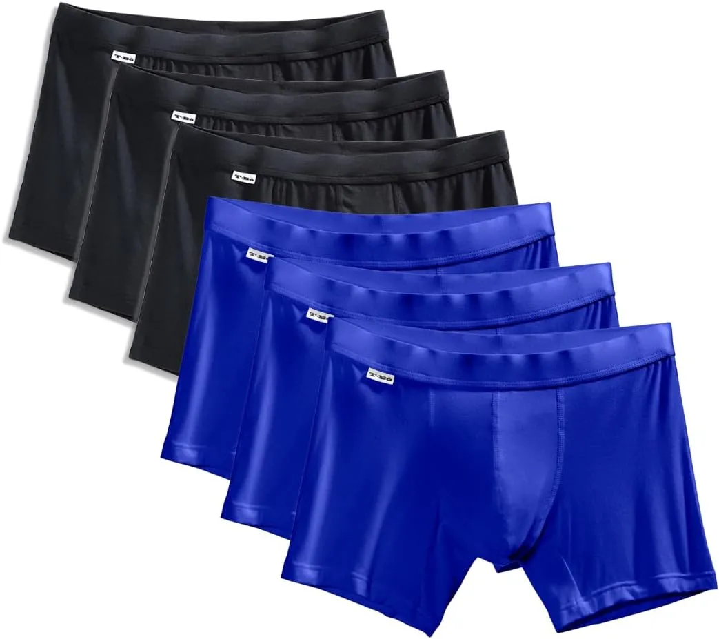 TB Men's Boxer Brief 6-Pack Underwear, Comfortable Microfiber Blue and Black, Large