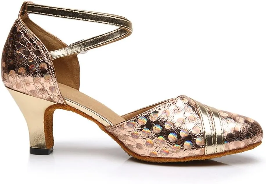TDA Women's Ankle Wrap Mid Heel Glitter Synthetic Salsa Tango Ballroom Latin Modern Dance Wedding Shoes