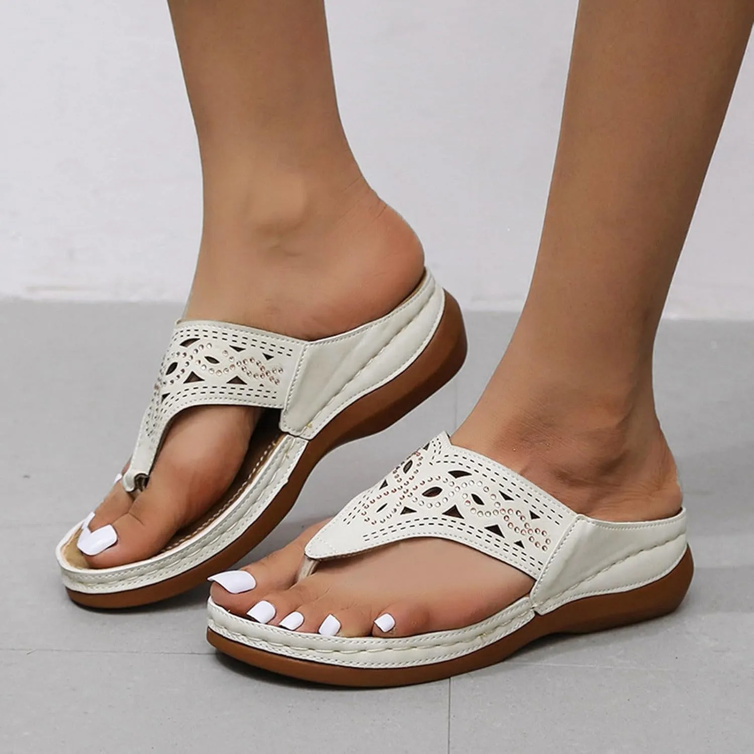 Temperament Flat Bottom Sandals for Women Open Toes One Band Ankle Strap Flats Beach Non Slip Flat Sandals