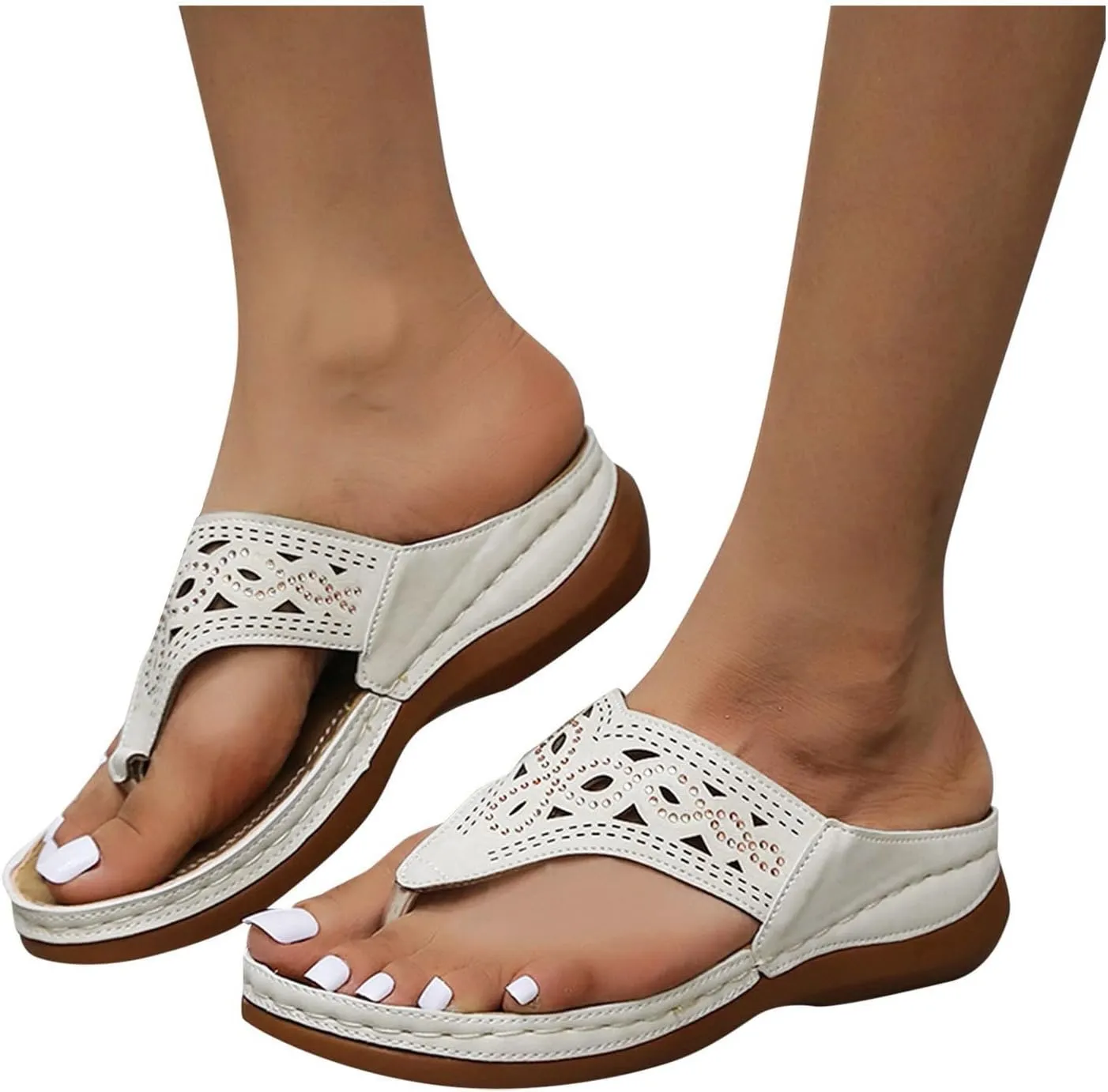 Temperament Flat Bottom Sandals for Women Open Toes One Band Ankle Strap Flats Beach Non Slip Flat Sandals