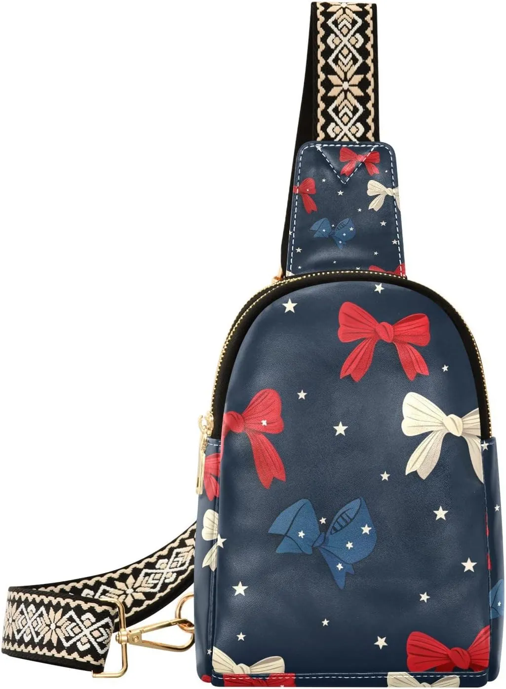 Trendy Red White and Blue Bow Independence Day body bags for waterproof brown leather fanny pack for hiking