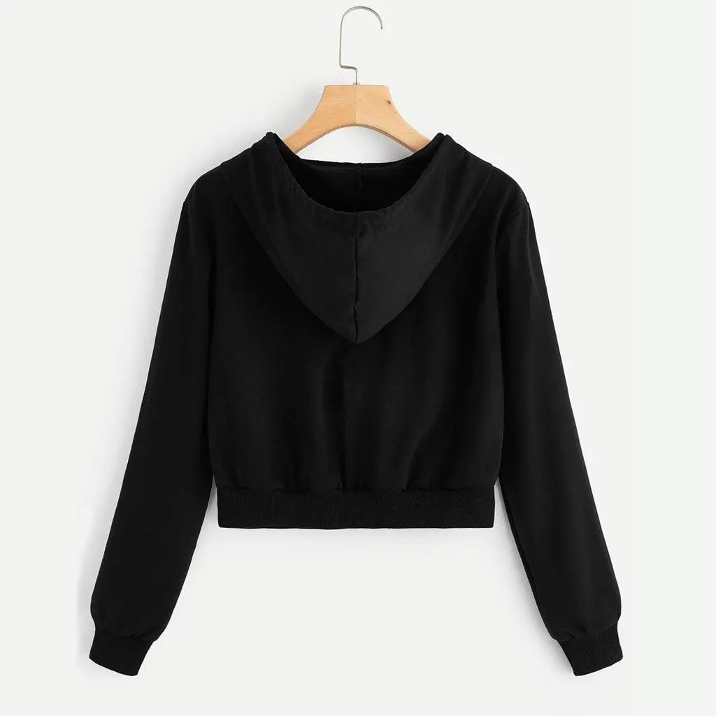 TUNUSKAT Womens Zip Up Hoodie Cropped Sweatshirts Fall Cute Crop Top Jacket Long Sleeve Light Workout Hoodies Gym Sweater