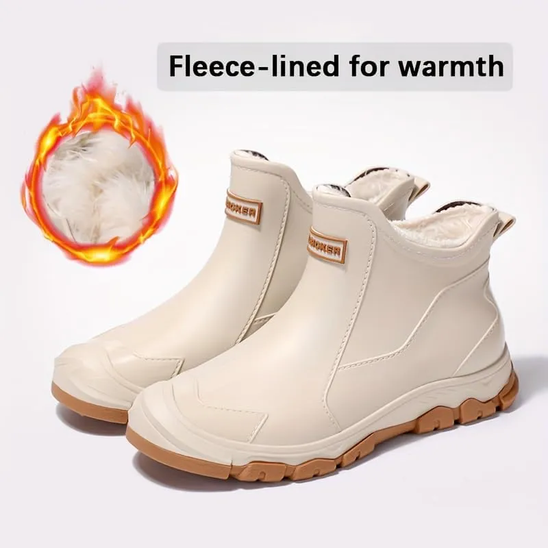 Waterproof Insulated Rain Boots with Slip-Resistant Sole, PVC & Fabric Lining, Round Toe for Outdoor Activities