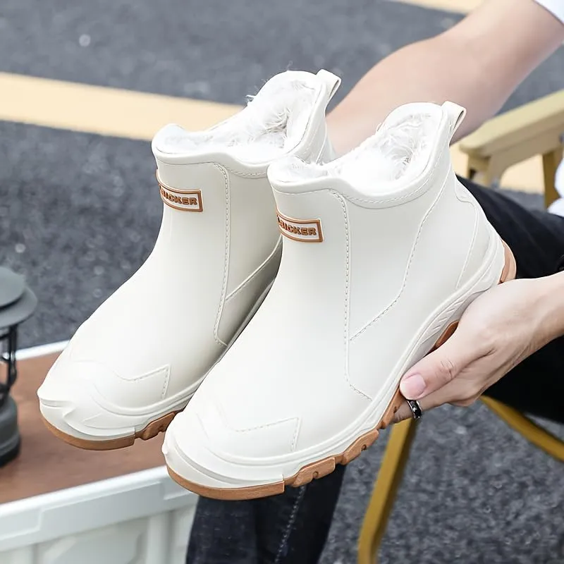 Waterproof Insulated Rain Boots with Slip-Resistant Sole, PVC & Fabric Lining, Round Toe for Outdoor Activities