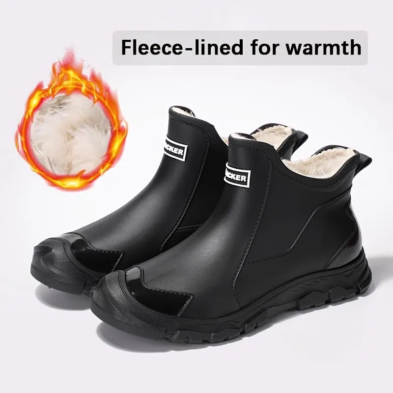 Waterproof Insulated Rain Boots with Slip-Resistant Sole, PVC & Fabric Lining, Round Toe for Outdoor Activities