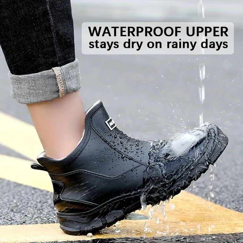 Waterproof Insulated Rain Boots with Slip-Resistant Sole, PVC & Fabric Lining, Round Toe for Outdoor Activities