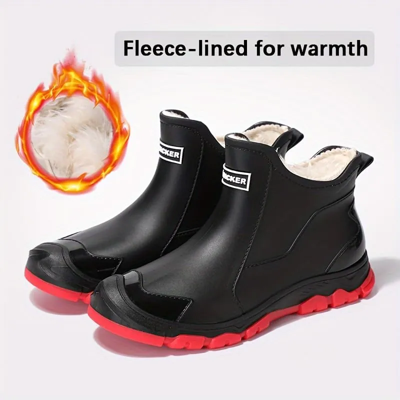 Waterproof Insulated Rain Boots with Slip-Resistant Sole, PVC & Fabric Lining, Round Toe for Outdoor Activities